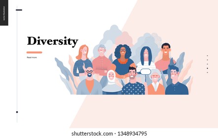 Technology 3 - Diversity - modern flat vector concept digital illustration of various people presenting person team diversity in the company. Creative landing web page design template
