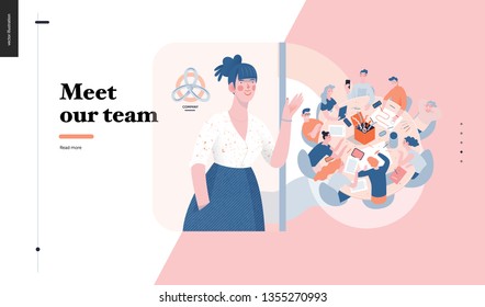 Technology 3 -Meet our team - modern flat vector concept digital illustration team metaphor, company presentation. Business workflow and team management Creative landing web page design template