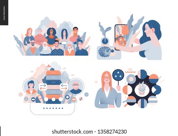 Technology 3 set - modern flat vector concept digital illustration- Augmented reality, CRM Customer Relationship Management, Political leaders meeting, Diversity. Creative landing web design template