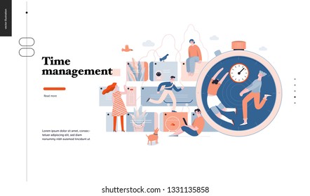 Technology 3 -Time management - modern flat vector concept digital illustration of time management metaphor, a stopwatch, timeline and people in workflow. Creative landing web page design template