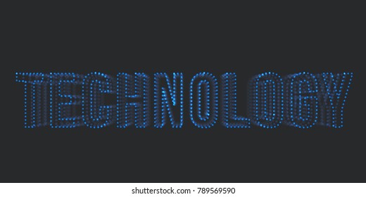 Technology 3d icon . Futuristic object consists of glowing blurred particles . Connection of cyber compose object . Technology word wireframe . Technology vector illustration .