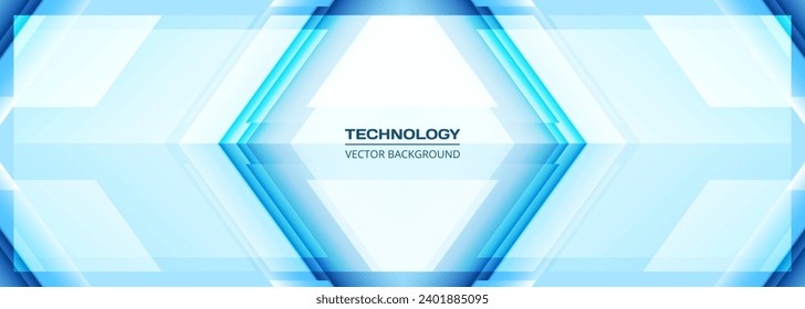 Technology 3D light blue wide abstract background with rhombus frame. Digital hi tech abstract geometric modern gaming banner design. Vector illustration