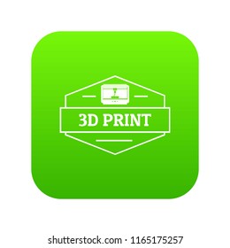 Technology 3d printing icon green vector isolated on white background