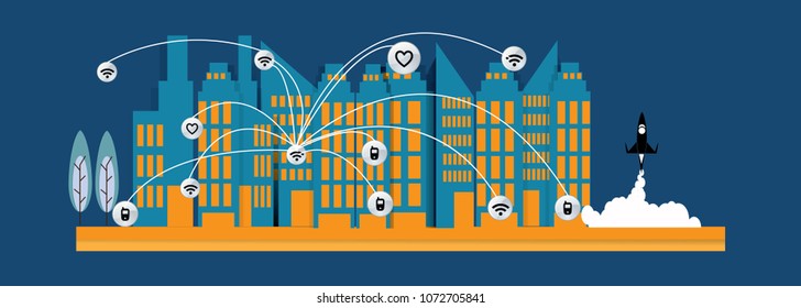 Technology 4.0 with the city has a good ecological assessment. Vector illustration background