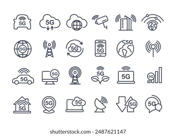 Technology, 5g icon set. such as wifi, internet, iot, cloud, technology, smart home, network, connect and cloud computing. vector illustration.