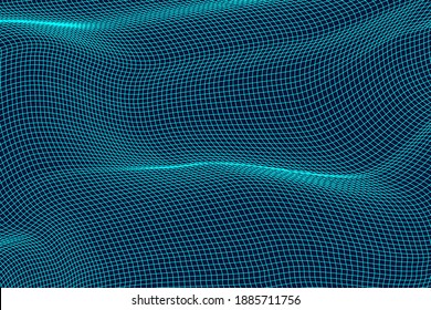 Technology abstract 3d futuristic background with bends and wave. Cyborg grid. Blue colors. Cyber technology. Stock vector illustration on black isolated background.