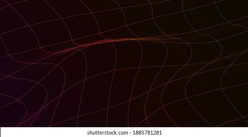 Technology abstract 3d futuristic background with bends and wave. Pink and yellow colors. Cyber technology. Stock vector illustration on black isolated background.