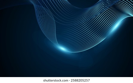 Technology Abstract AI background with blue light lines with glowing hexagonal outlines on dark blue digital background. vector illusstration