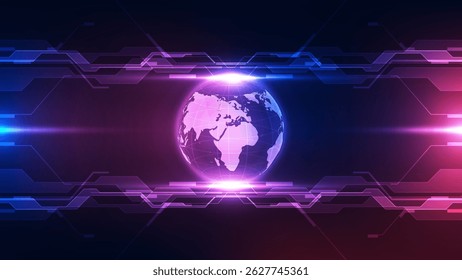 Technology abstract background with circuit board and world map. Vector illustration.