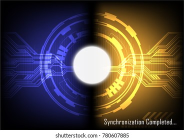 Technology Abstract background with circuit board concept in yellow blue tone, Vector illustration.