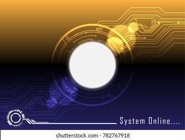 Technology abstract background with circuit board, round white board and technical wording, Engineering concept, Vector illustration background.