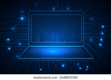 technology abstract background with circuit lines and laptop protection