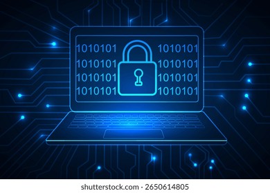technology abstract background with circuit lines and laptop protection