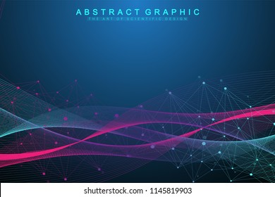 Technology abstract background with connected line and dots. Big data visualization. Perspective backdrop visualization. Analytical networks. Vector illustration