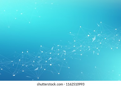 Technology abstract background with connected line and dots. Big data visualization. Perspective backdrop visualization. Analytical networks. Vector illustration