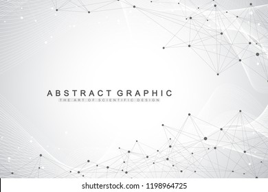 Technology abstract background with connected line and dots. Big data visualization. Perspective backdrop visualization. Analytical networks. Wave flow. Lines plexus. Vector illustration.