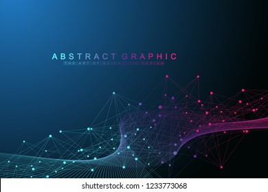 Abstrato de tecnologia com linha e pontos conectados. Visualização de big data. Visualização de cenário em perspectiva. Redes analíticas. Ilustração vetorial.