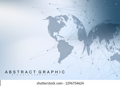 Technology abstract background with connected line and dots. Big data visualization. Artificial Intelligence and Machine Learning Concept Background. Analytical networks. Vector illustration.