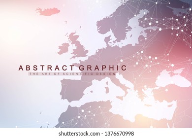 Technology abstract background with connected line and dots. Big data visualization. Perspective backdrop visualization. Analytical networks. Vector illustration