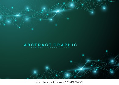 Technology abstract background with connected line and dots. Big data visualization. Perspective backdrop visualization. Analytical networks. Vector illustration.