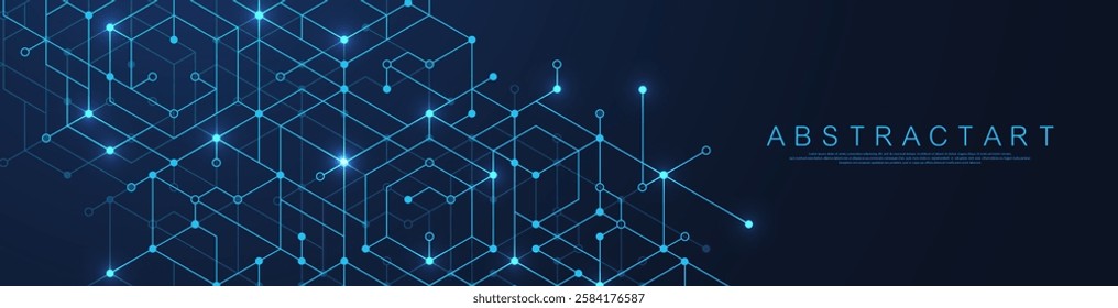 Technology abstract background with cubes, lines, dots and hexagons. Hexagonal digital concept for poster, banner, header, footer, presentation, Innovation pattern. Vector illustration