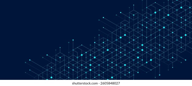 Technology abstract background with cubes, lines, dots and hexagons. Hexagonal digital concept for poster, banner, header, footer, presentation, Innovation pattern. Vector illustration