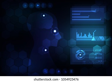 Technology abstract background digital futuristic infographic concept in blue modern science analysis human robot design