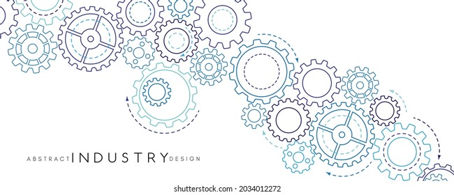 Technology abstract background from gearwheels composition. Horizontal light banner for teamwork, industrial, communication or automation conceptual design.