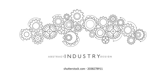 Technology abstract background from gearwheels composition. Horizontal light banner for teamwork, industrial, communication or automation conceptual design.