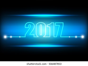 Technology abstract background for happy new year 2017, Digital banner design concept, vector illustration