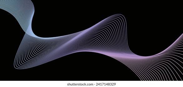 Technology abstract background horizontal lines wavy colorful gardient vector isolated black background in blue, purple and pink