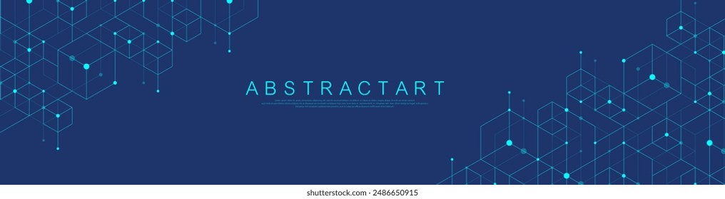 Technology abstract background lines, dots and hexagons. Hexagonal digital concept for poster, banner, header, footer.
