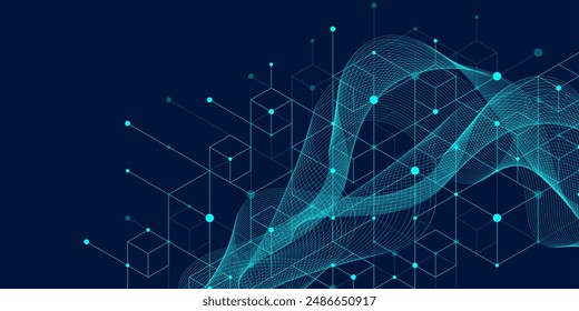 Technology abstract background lines, dots and hexagons. Hexagonal digital concept for poster, banner, header, footer.