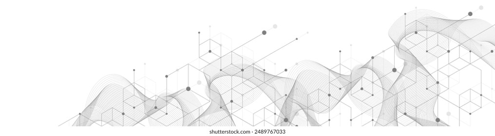 Tecnología abstracta de líneas de fondo, puntos y hexágonos. Concepto digital hexagonal para póster, Anuncio, encabezado, pie de página.