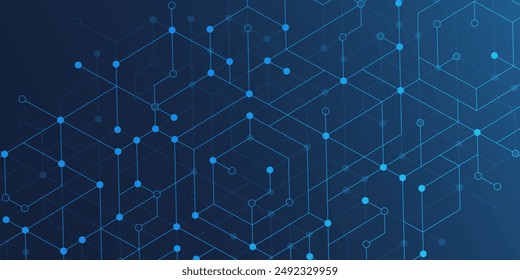 Technology abstract background lines, dots and hexagons. Hexagonal digital concept for poster, banner, header, footer.