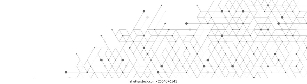 Technology abstract background lines, dots and hexagons. Hexagonal digital concept for poster, banner, header, footer, presentation template