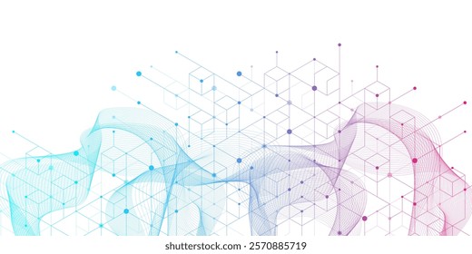 Technology abstract background lines, dots and hexagons. Hexagonal digital concept for poster, banner, header, footer.