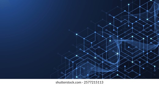 Technology abstract background lines, dots and hexagons. Hexagonal digital concept for poster, banner, header, footer.
