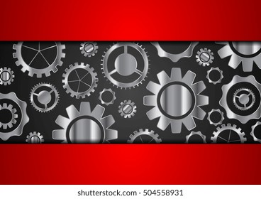 Technology abstract background with metallic gears. Silver tech vector design