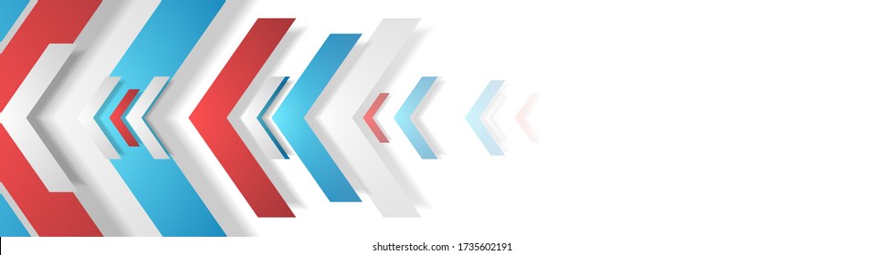 Technology abstract background with paper red and blue arrows. Vector digital banner design