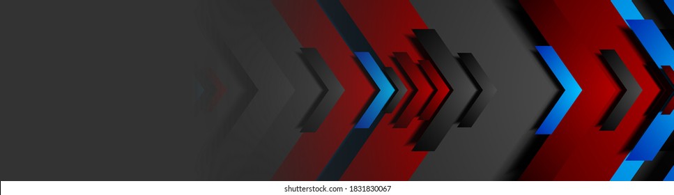 Tecnología de fondo abstracto con flechas rojas y azules de papel. Diseño de pancarta digital vectorial