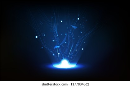 Technology abstract background, polygon, network, lines connection with lightning vector illustration