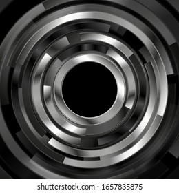 Technology abstract background with steel metallic round shapes. Geometric vector design
