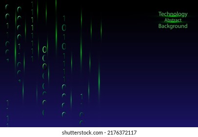 Technology Abstract Background, Vector Green Numbers On Back And Dark Blue Background