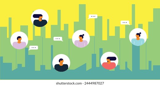 Technology abstract background. Work online, freelancing, education. Cartoon style. Vector illustration