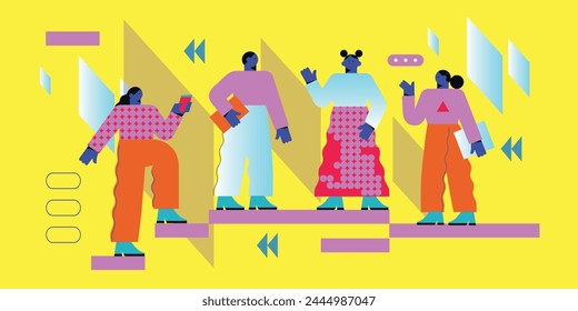 Technology abstract background. Work online, freelancing, education. Cartoon style. Vector illustration