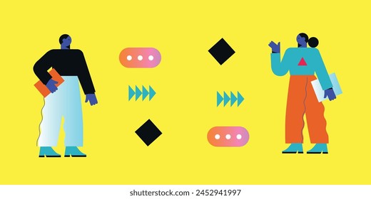 Technology abstract background. Work online, freelancing, education. Cartoon style. Vector illustration