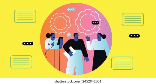 Technology abstract background. Work online, freelancing, education. Cartoon style. Vector illustration