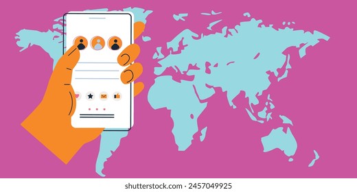 Technology abstract background. Work online, freelancing, education. Cartoon style. Vector illustration