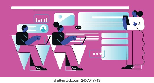 Technologie abstrakter Hintergrund. Arbeiten Sie online, freiberuflich, Bildung. Cartoon-Stil. Vektorillustration
